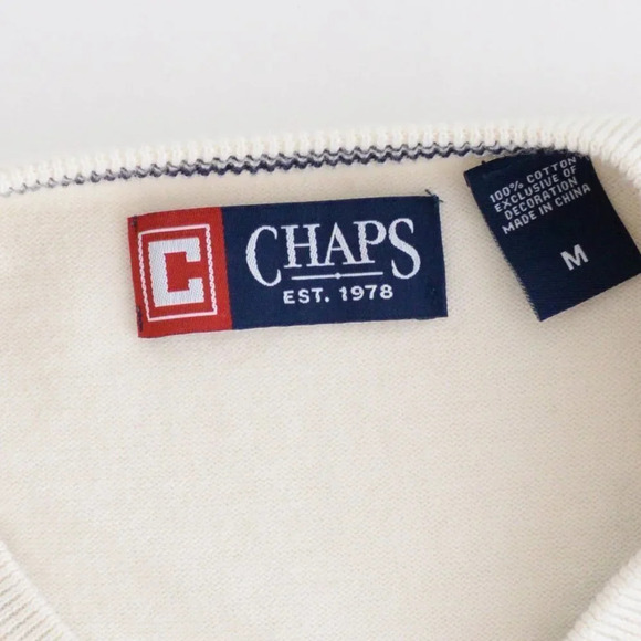 Men's 100% Cotton Chaps Cream Knit Vest - Medium - Picture 5 of 9